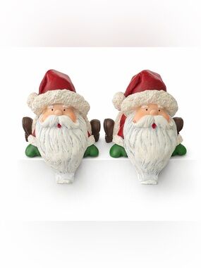 Vintage Santa Shelf Sitters Stocking Holders Set of 2 Christmas Decor Mantel